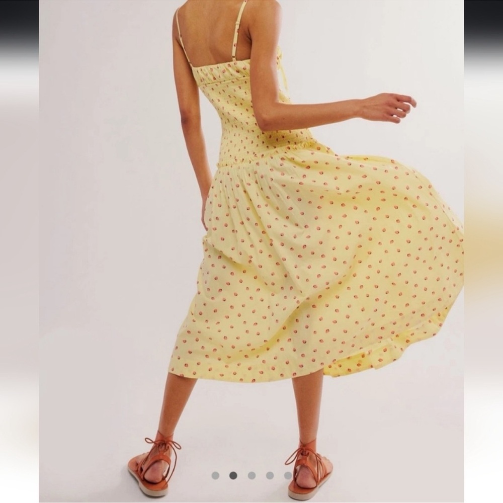 NWOT Free People Lavender Daze Midi Dress - Yellow with Strawberry Print Size M - Picture 2 of 7